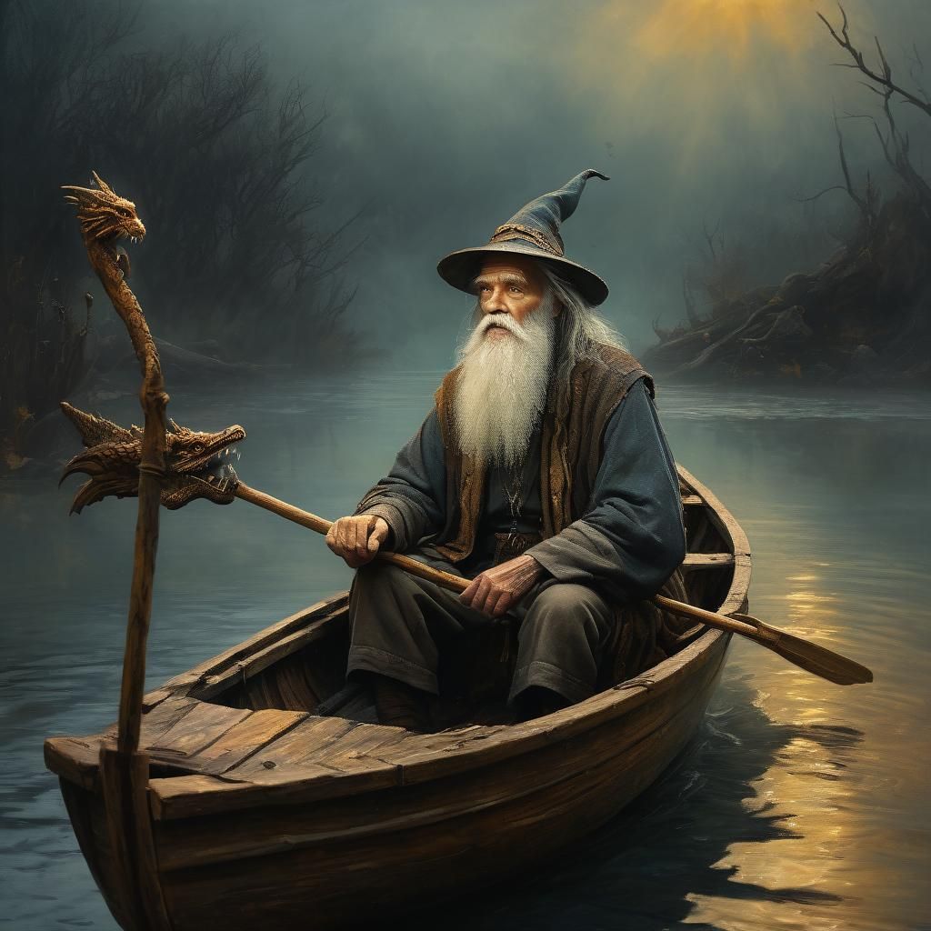 Wizard with Dragons: Dramatic Oil Painting