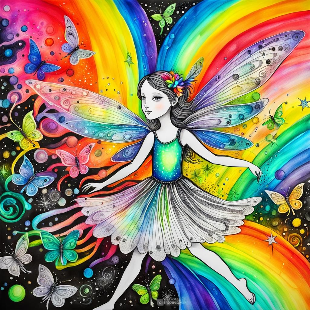 Rainbow Fairy in Surreal Child's Drawing