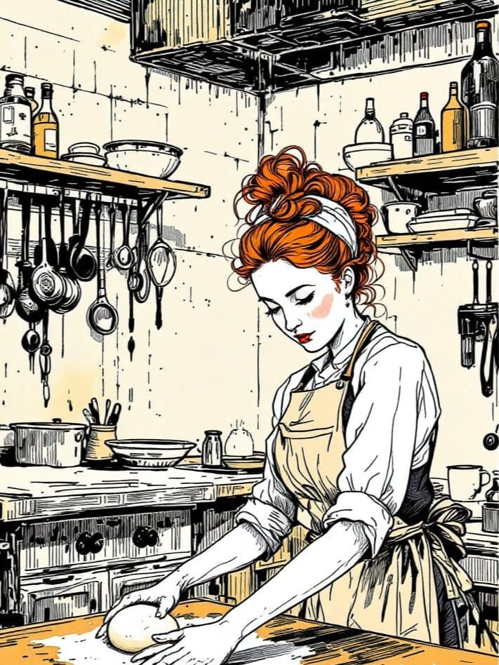 Redhead Baker Punches Dough with Modigliani & Steinberg Flai...