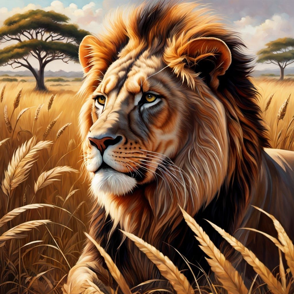 Regal Lion in Golden Hour Savannah