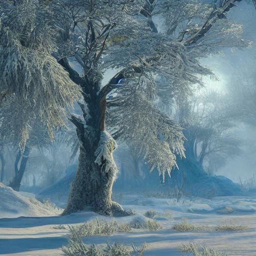 Iced Trees in Snow: Detailed Matte Painting