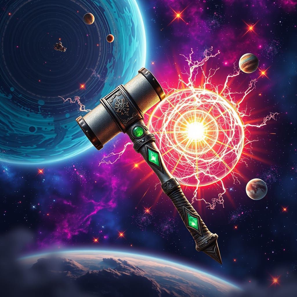 Energetic Hammer Floating in Psychedelic Outer Space