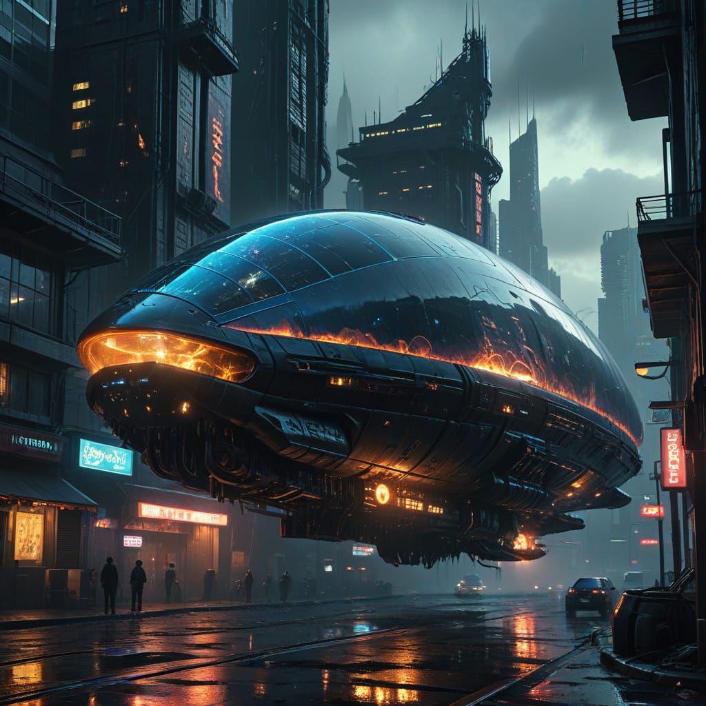 Biomechanical Zeppelin Dominates Dystopian Metropolis