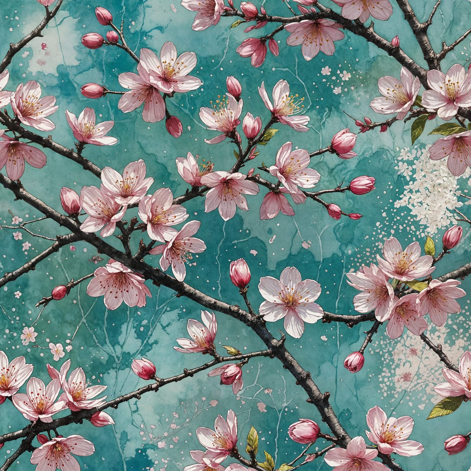 Minimalist Cherry Blossom Alcohol Ink Painting