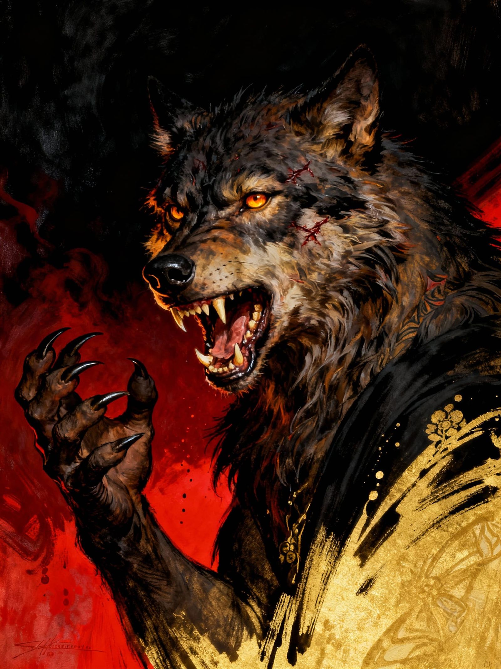 Classic Werewolf Portrait in Dramatic Sketch Style