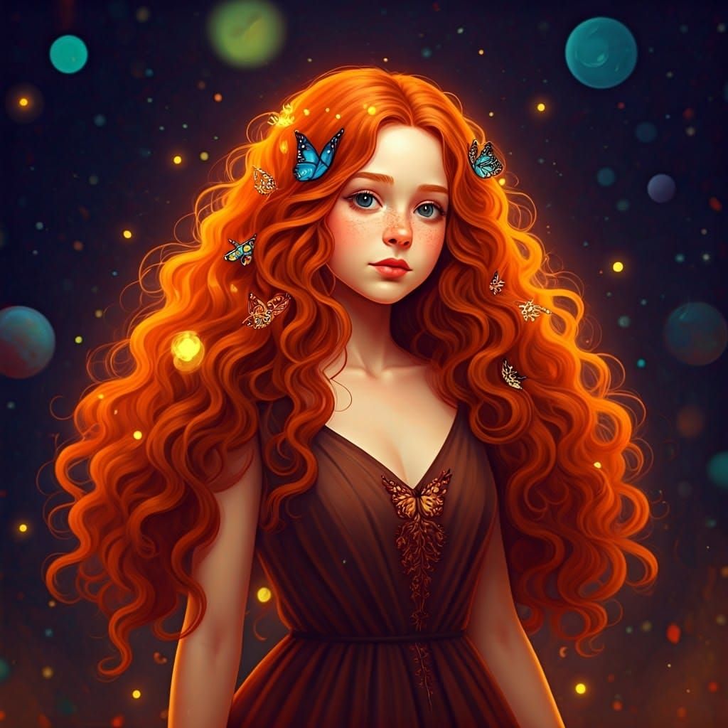 Girl in Dreamscape with Butterflies, in WLOP Style