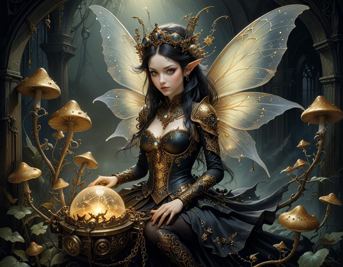 Steampunk Fairy with Intricate Blunderbuss in Gothic Bohemia...
