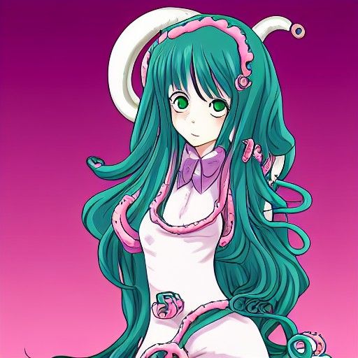 Anime Tentacle Girl in Detailed Manga Line Art
