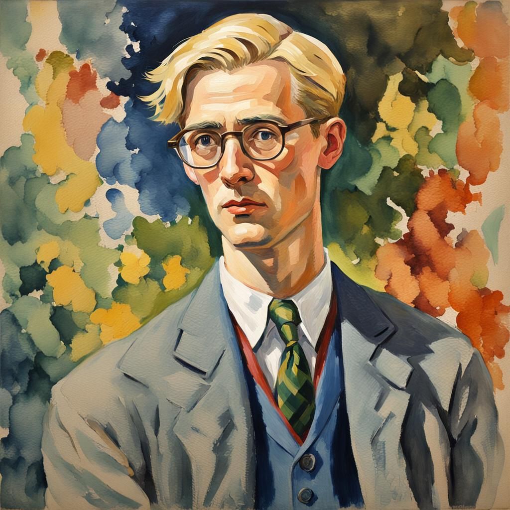 1930s Blond Man with Glasses in Gouache Style