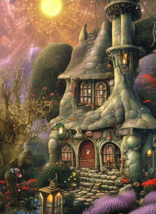 Magical Swamp Hut with Floating Crystals