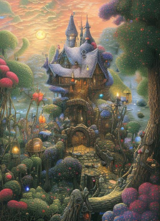 Magical Swamp Wizard's Hut in Oil Painting Style