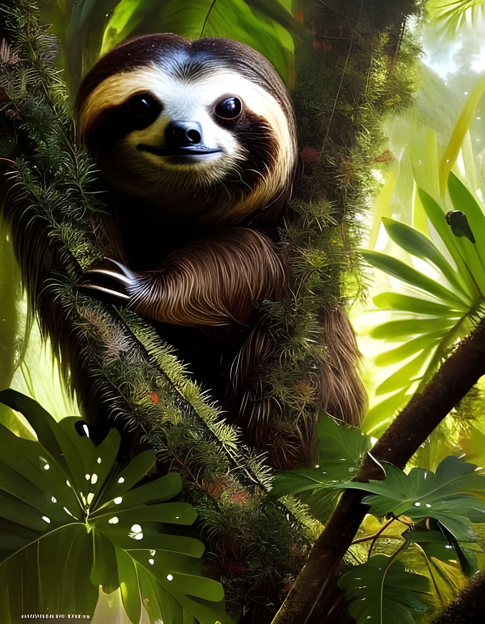 Sloth in a Magical Jungle: Detailed Art