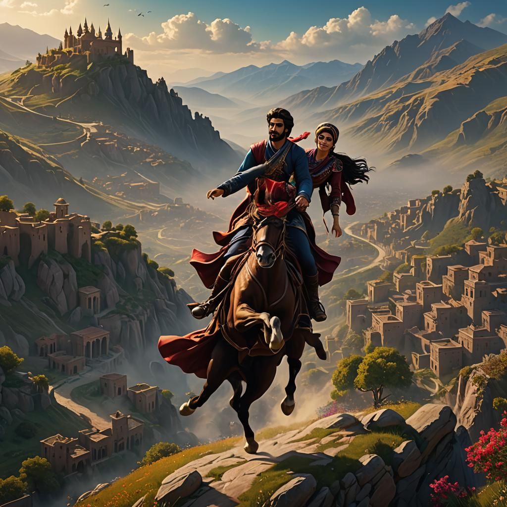 Shirin and Farhad: A Tragic Scene in Matte Painting