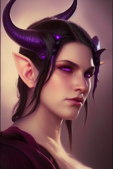 Beautiful Tiefling Portrait in Art Nouveau Style