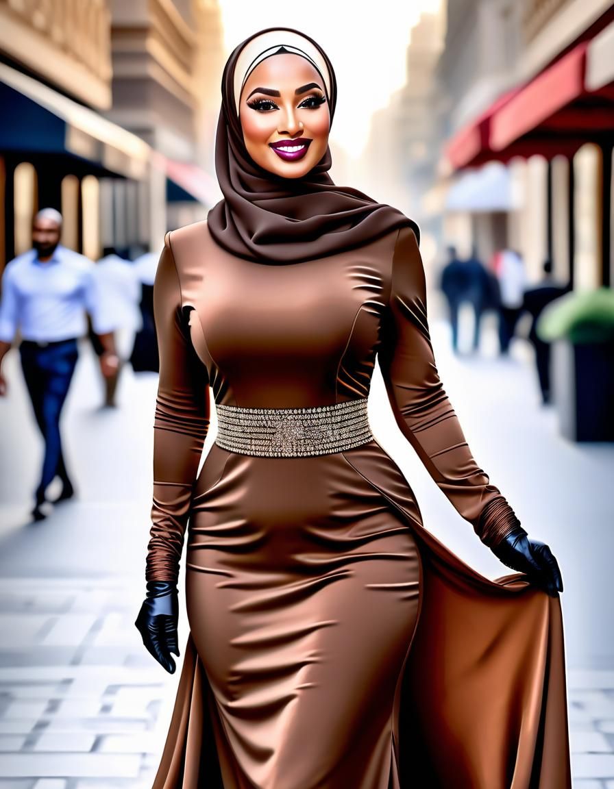 Elegant Egyptian Woman Walking Through Bustling City