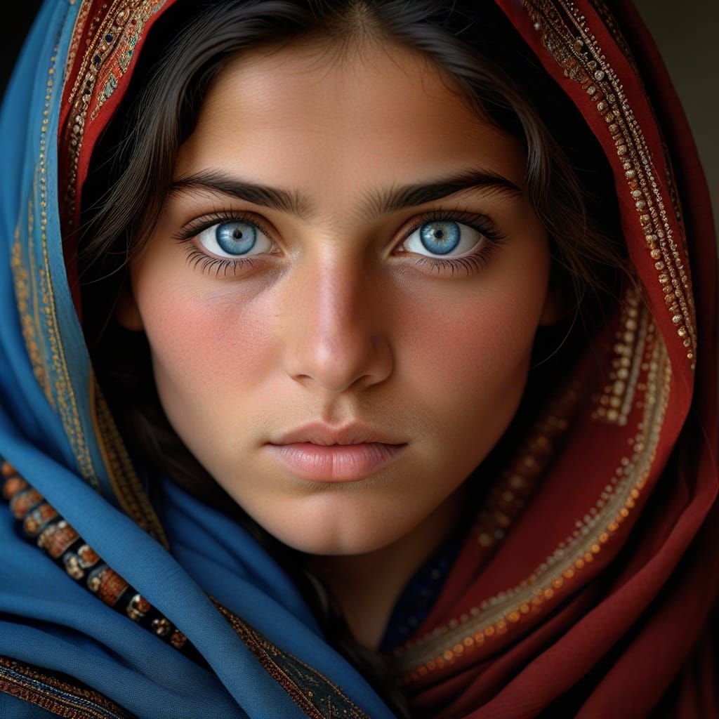 Striking Portrait of an Afghan Girl with Blue Eyes
