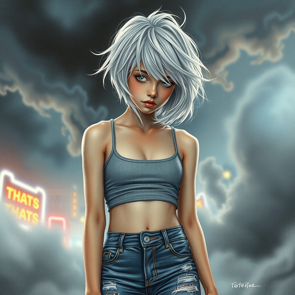 White-Haired Girl in Storm, Hyper-Realistic Cinematic Style