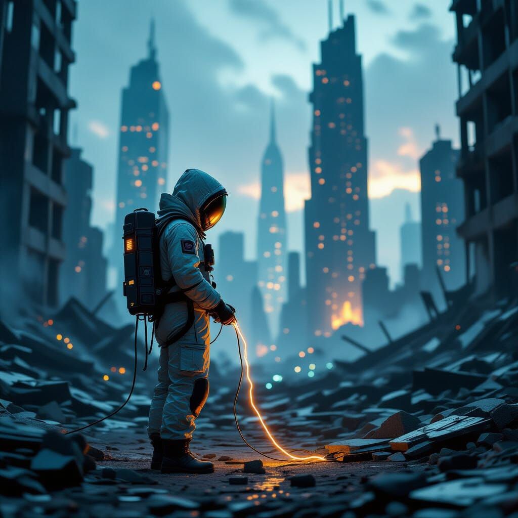 Forgotten City Explorer with Glowing Cable