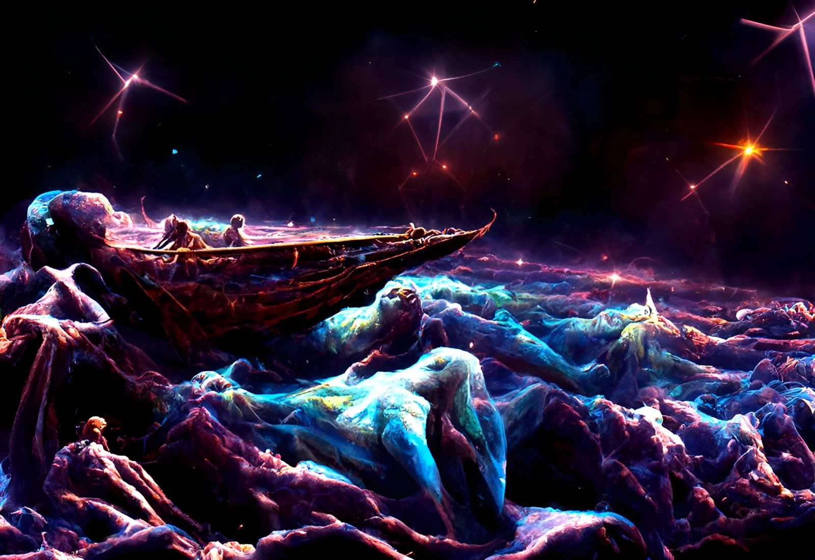Sailing Across an Ocean of Stars in Neon Retro Style