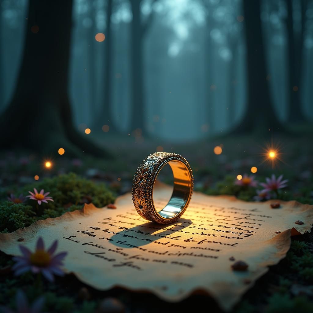 Elven Ring with Love Letter in Dark Forest
