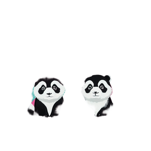 Whimsical Portrait of Two Playful Pandas in a Vibrant Magica...