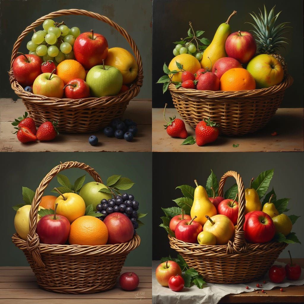 Hyperrealistic Digital Painting of a Detailed Fruit Basket