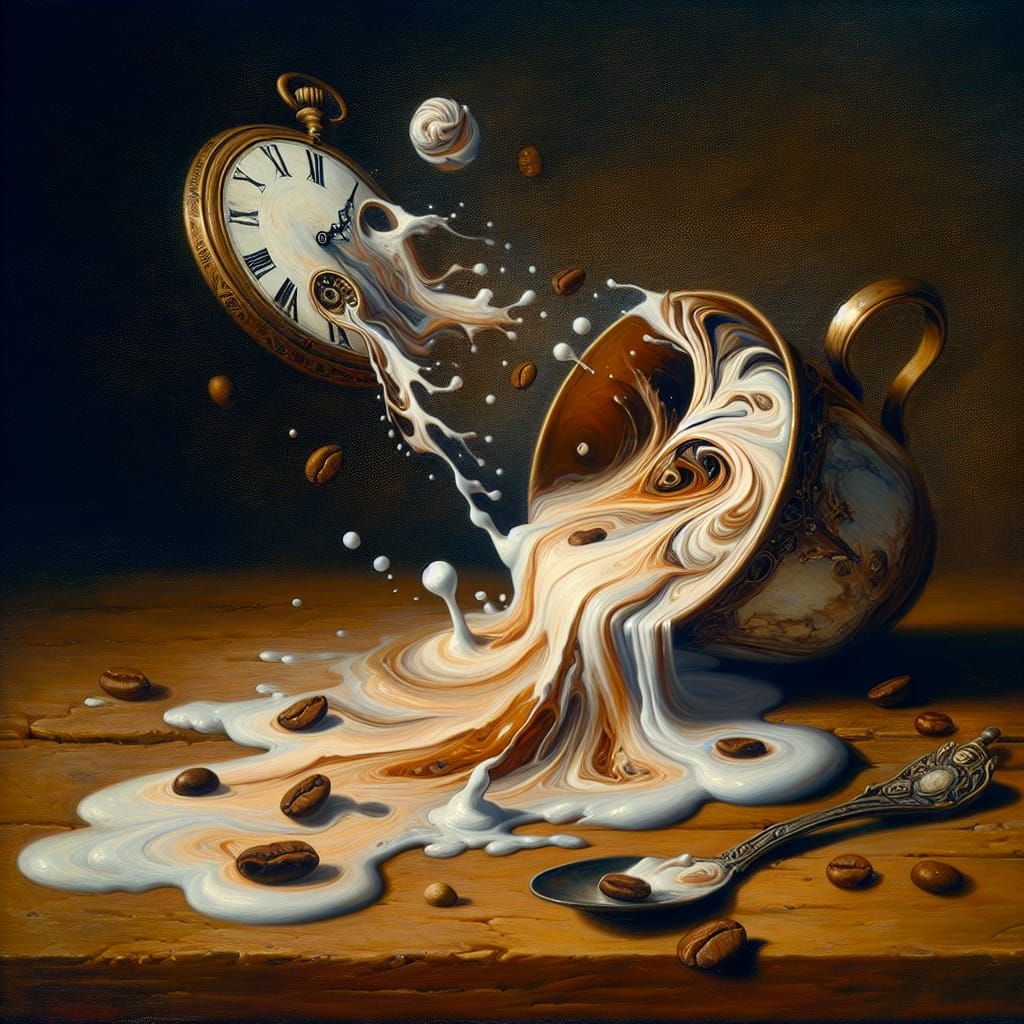 Surreal Spilled Coffee as Oil Painting