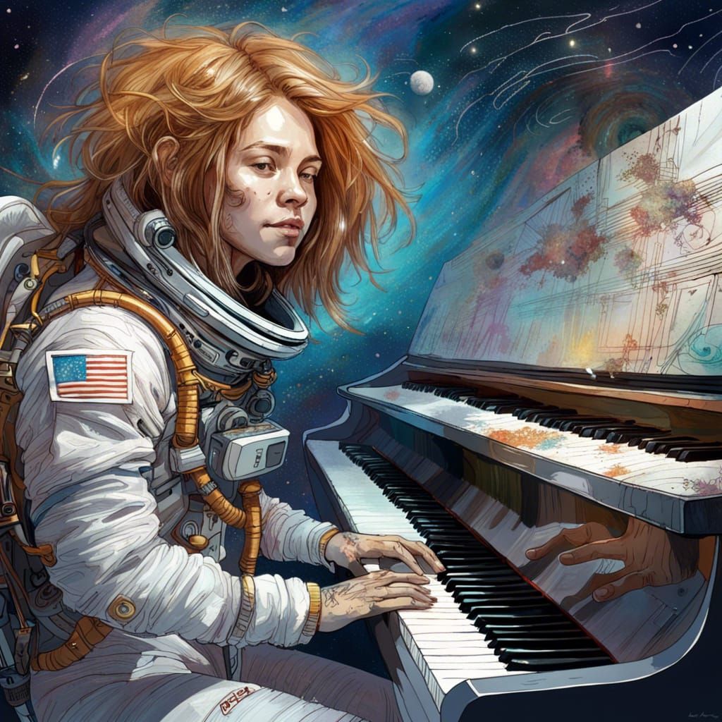 Astronaut Playing Piano in Space Portrait