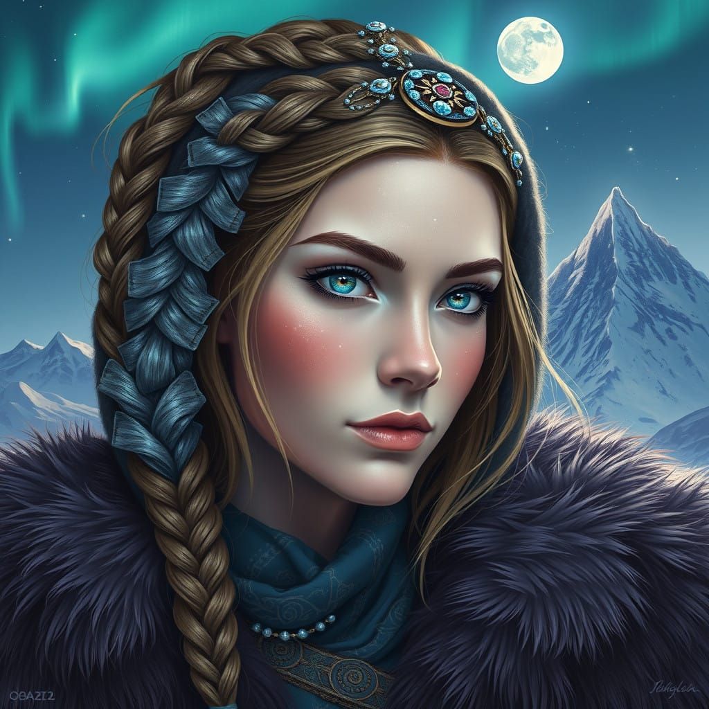Regal Saami Princess in Ethereal Auroral Attire