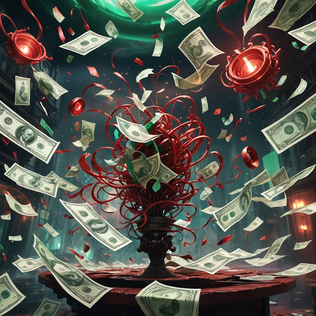 Money Swirling in Mystical Aura: A Matte Painting