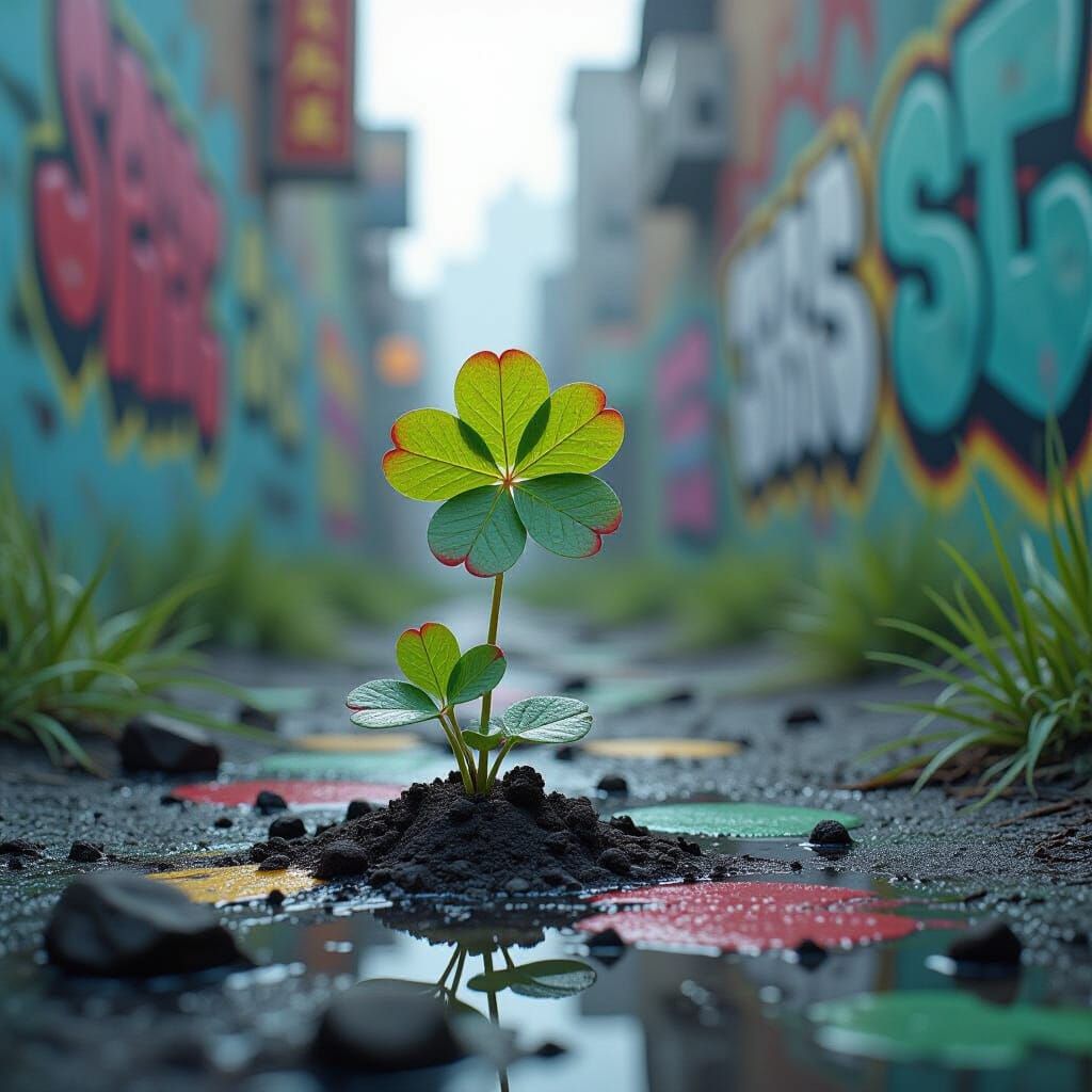 Withering Clover in Polychromatic Graffiti Art Style