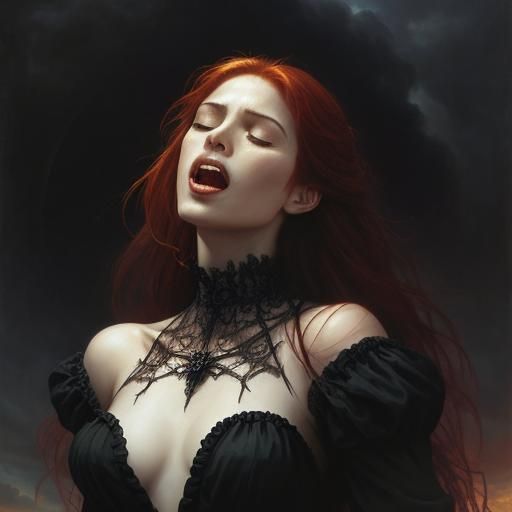Ecstatic Gothic Woman in Oil Painting Style