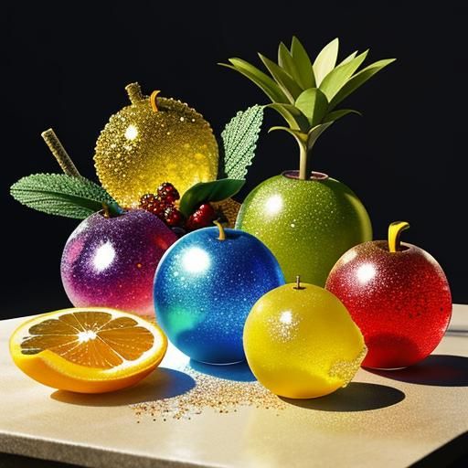 Crystalline Fruit Still Life in Golden Light
