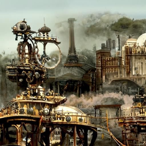 Detailed Steampunk City Matte Painting