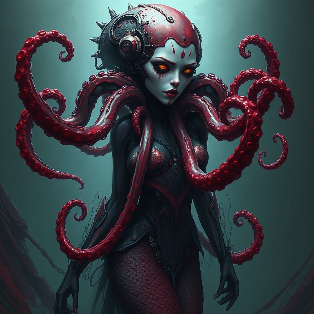 Futuristic Tentacle Mermaid in Dark Fantasy Style