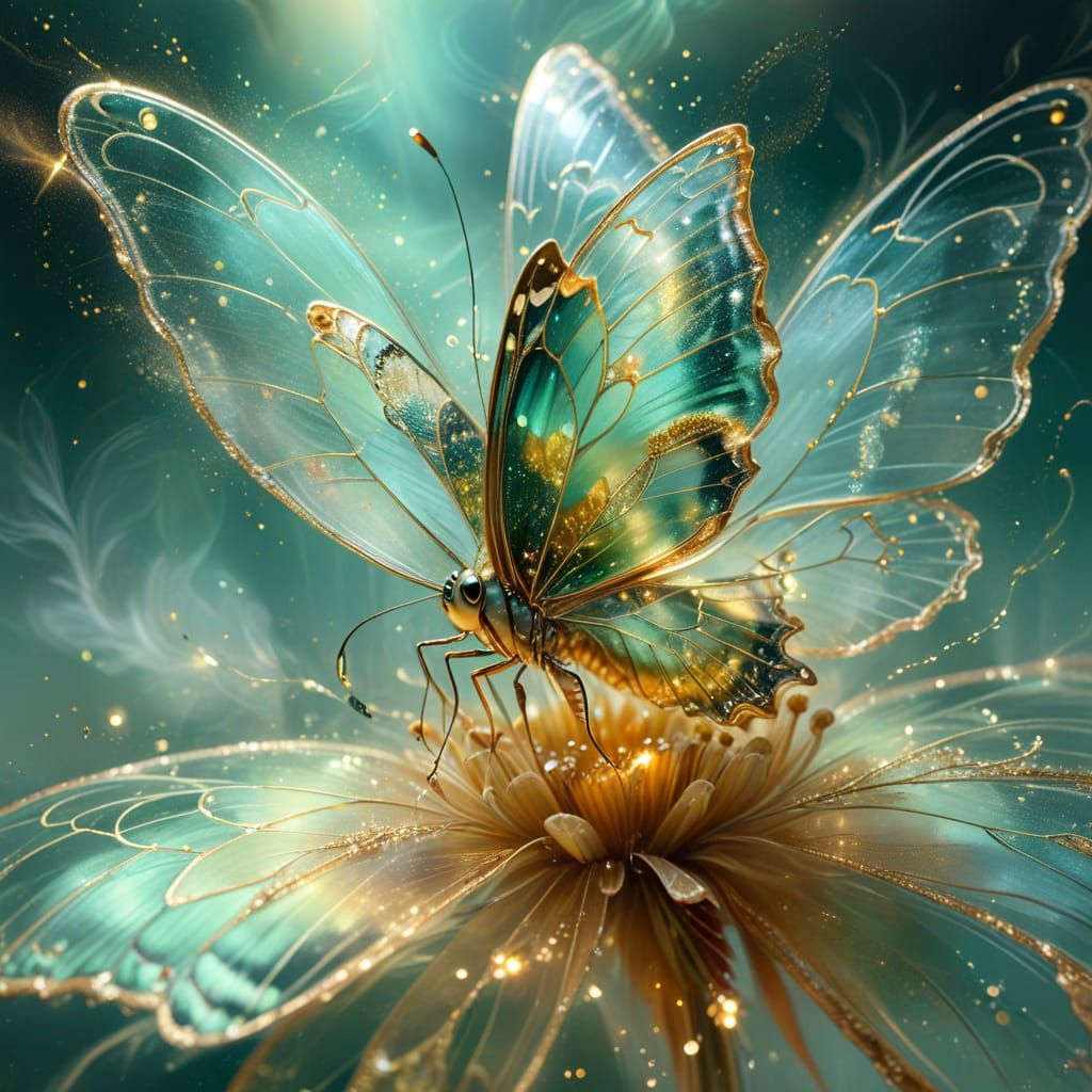 Iridescent Butterfly with Glittering Wings, Oil Painting