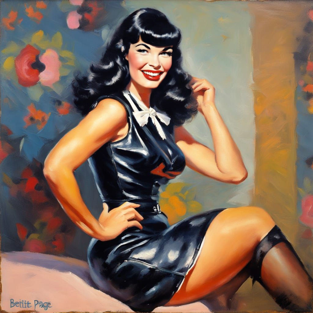 Impressionistic Portrait of Woman in Black Leather Dress