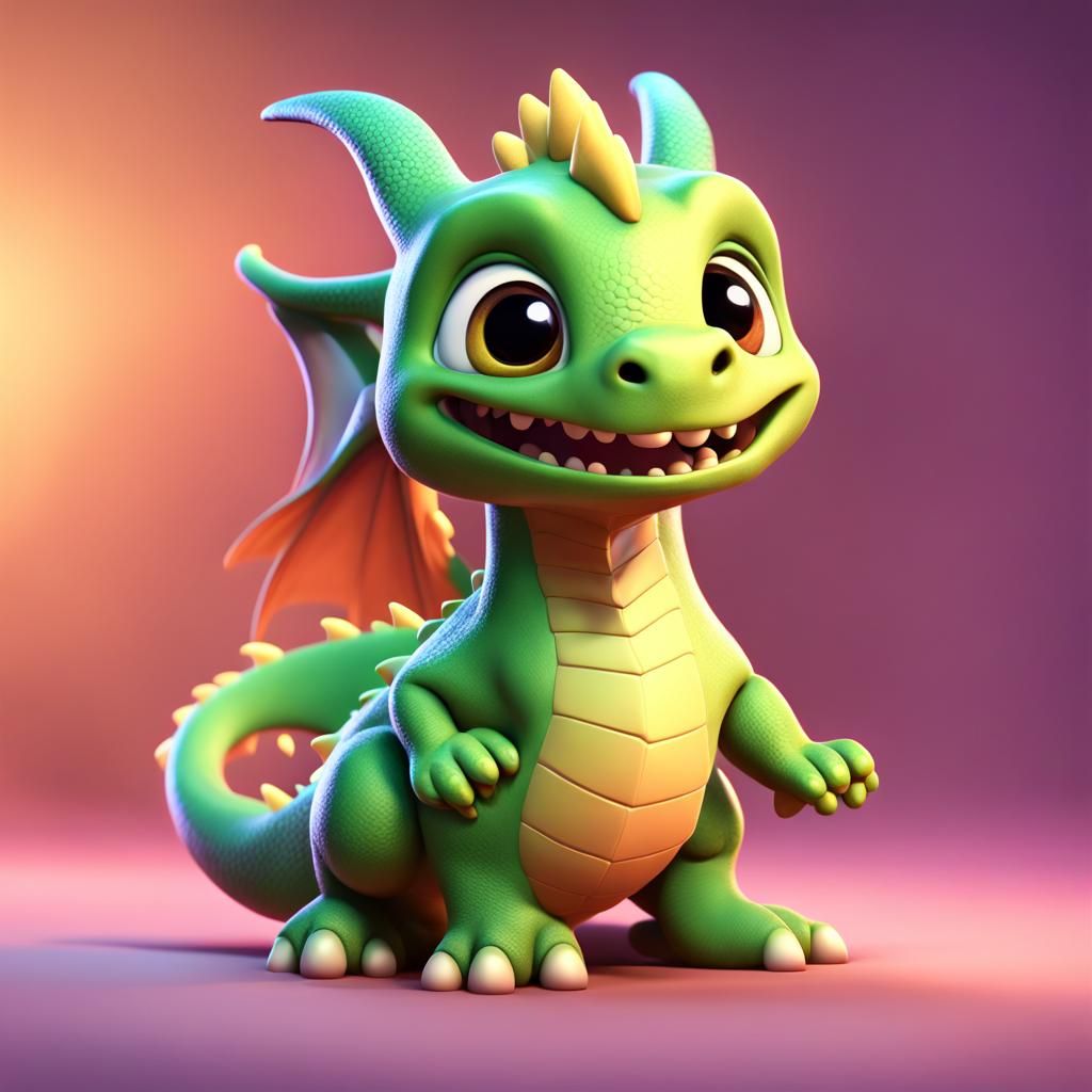 Cute Baby Dragon in 3D Digital Art Style
