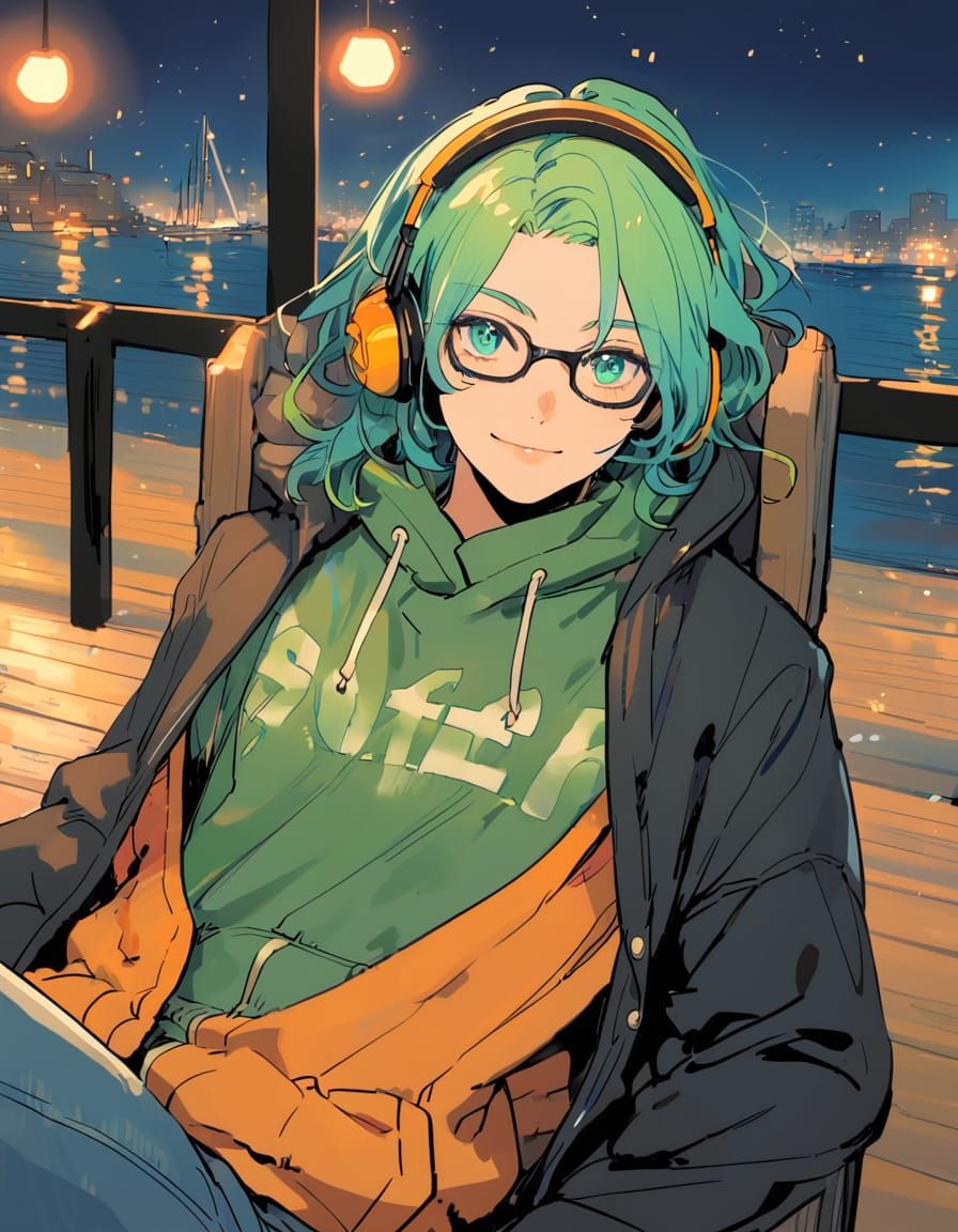 Winter Harbour Scene with a Relaxed Young Man