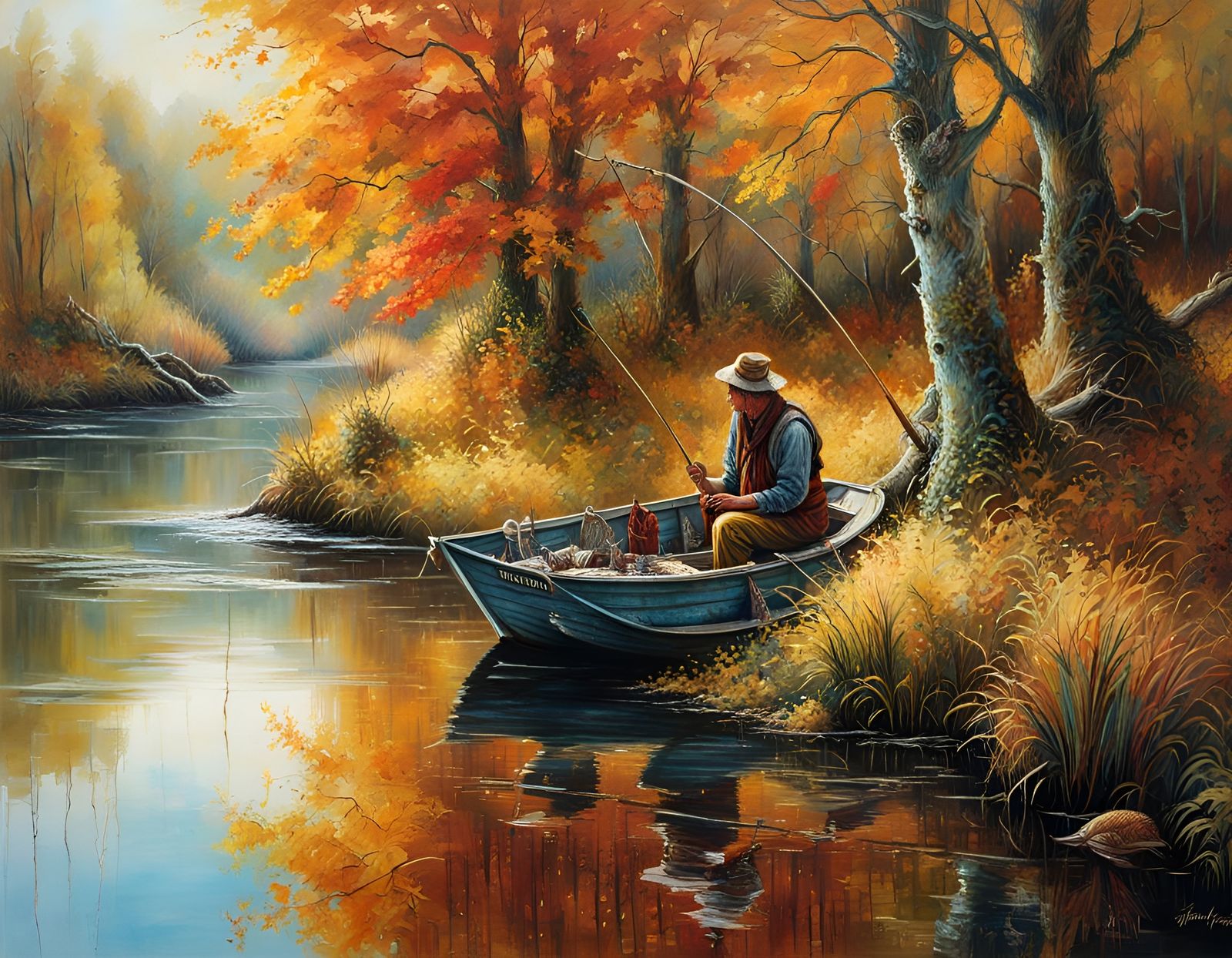 Hyperrealistic Fishing Scene in Land of Milk and Honey