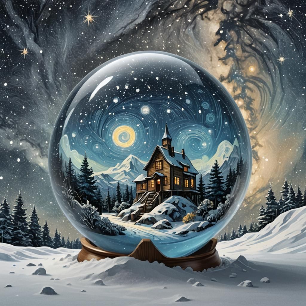 Milky Way Snowglobe: Van Gogh-Inspired Digital Art