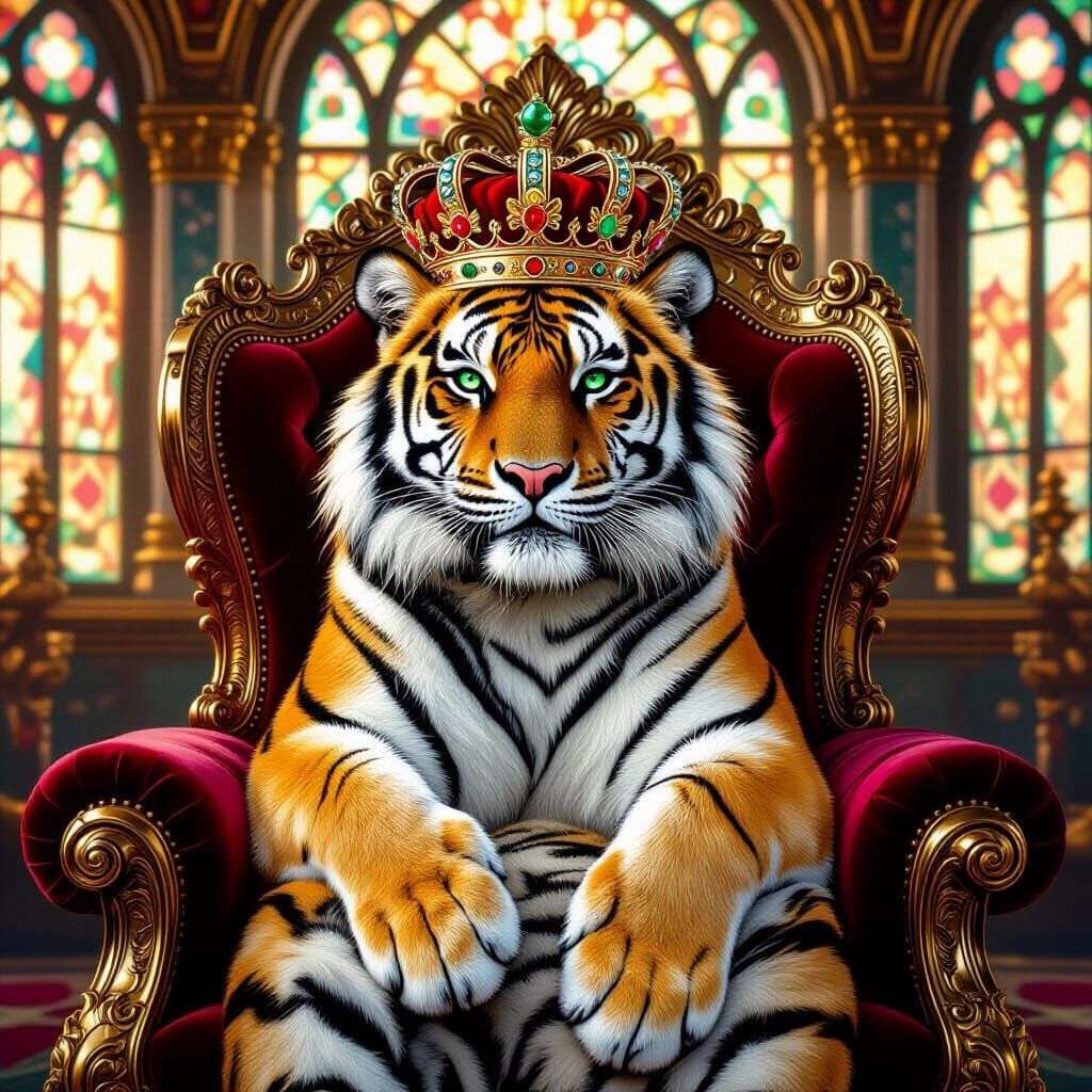 Tiger King in Baroque Palace, Klimt Style