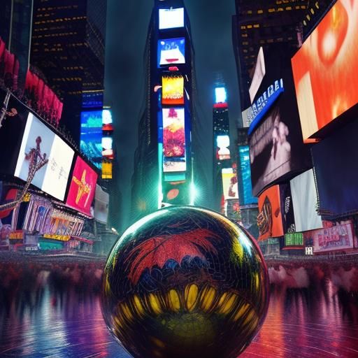 Dragon at Times Square Ball Drop: Hyperrealistic Art