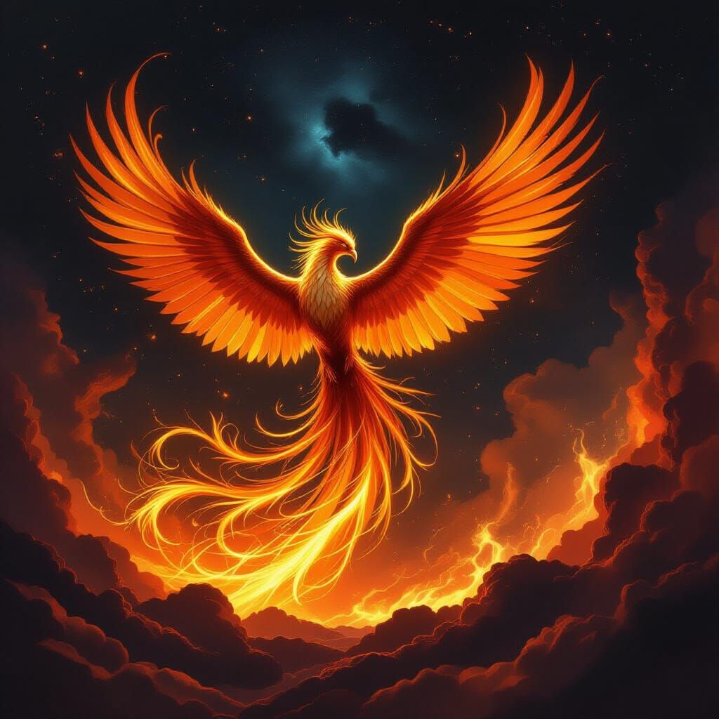 Majestic Phoenix Rises From Fiery Vortex in Epic Fantasy Sty...
