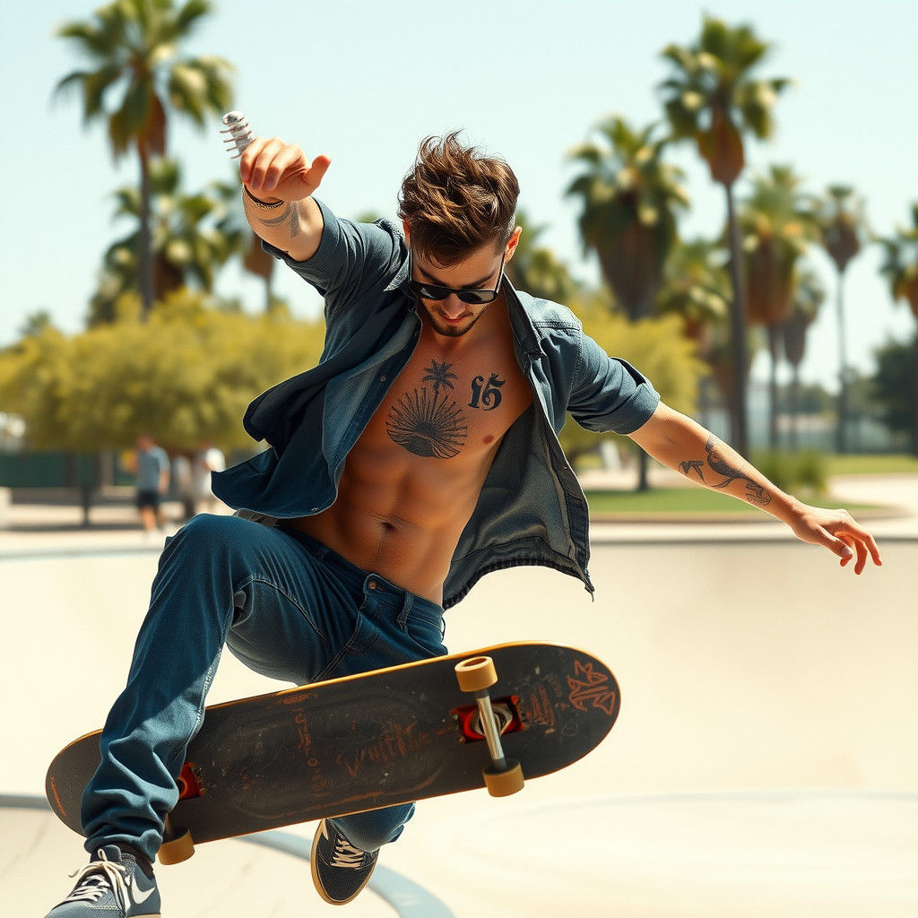 California Skateboarder in Cinematic Film Still