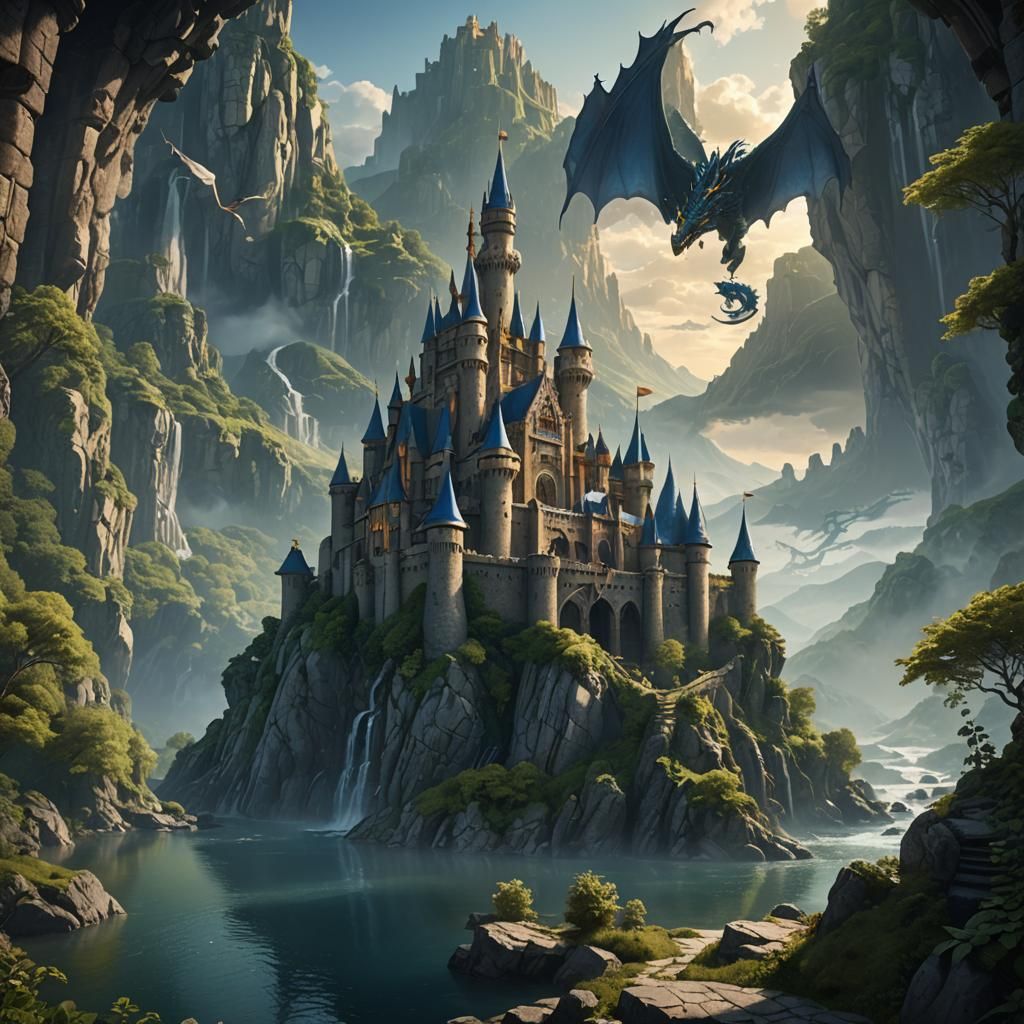 Majestic Castle on Mountain in Fantasy Landscape