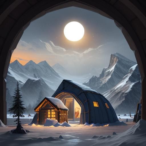Midnight Sun Illuminates Igloo Village: Detailed Matte Paint...