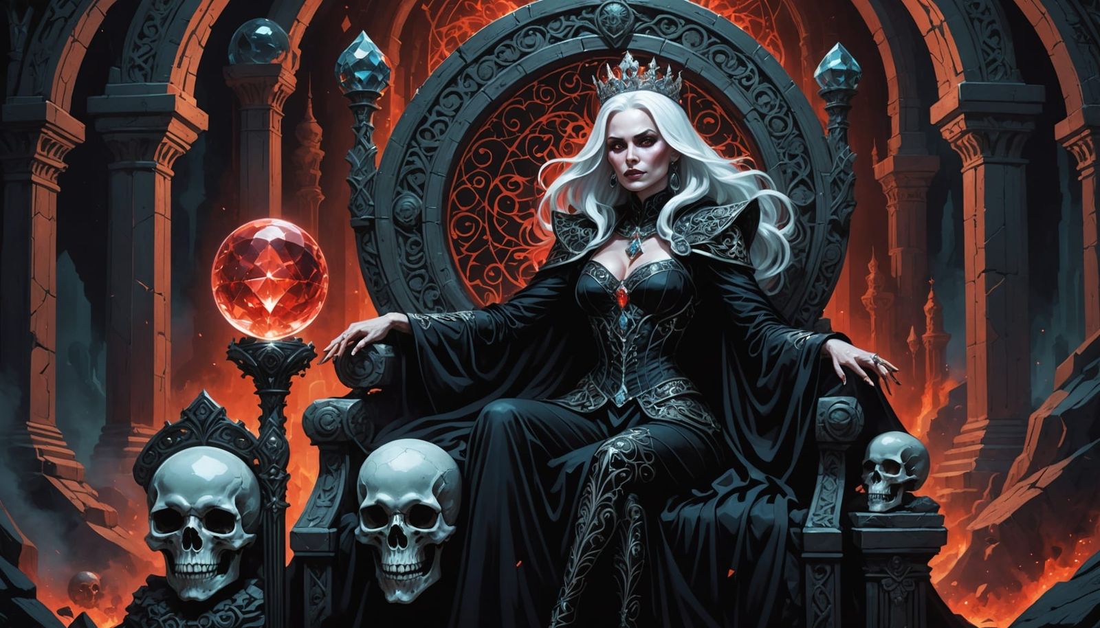 Madame Mayhem's Dark Throne: A Fantasy Art Piece