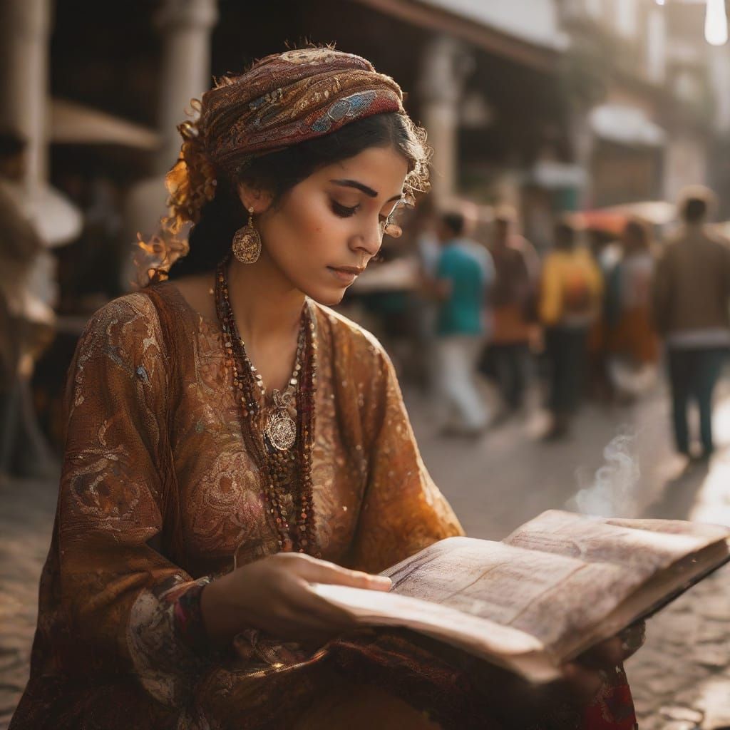 Romantic Realism: Gypsy Fortune Teller in Bohemian Market