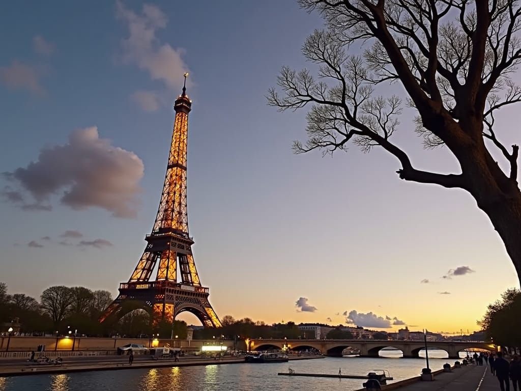 Eiffel Tower in Realistic Landscape Painting Style